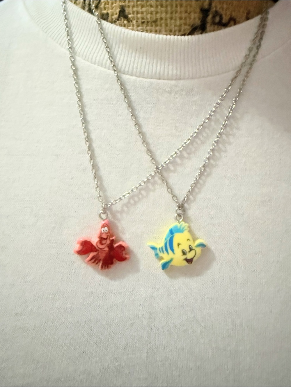 Disney The Little Mermaid Sebastian & Flounder Necklace Set